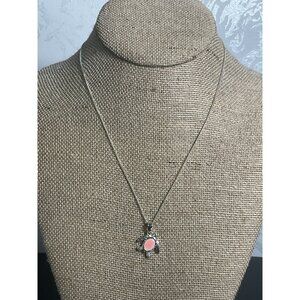 Silver Turtle Pendant Necklace With Pink Stone